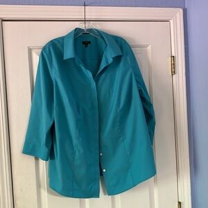 Talbots 18W Fitted Blue Blouse Wrinkle Resistant XXL Pre-Owned
